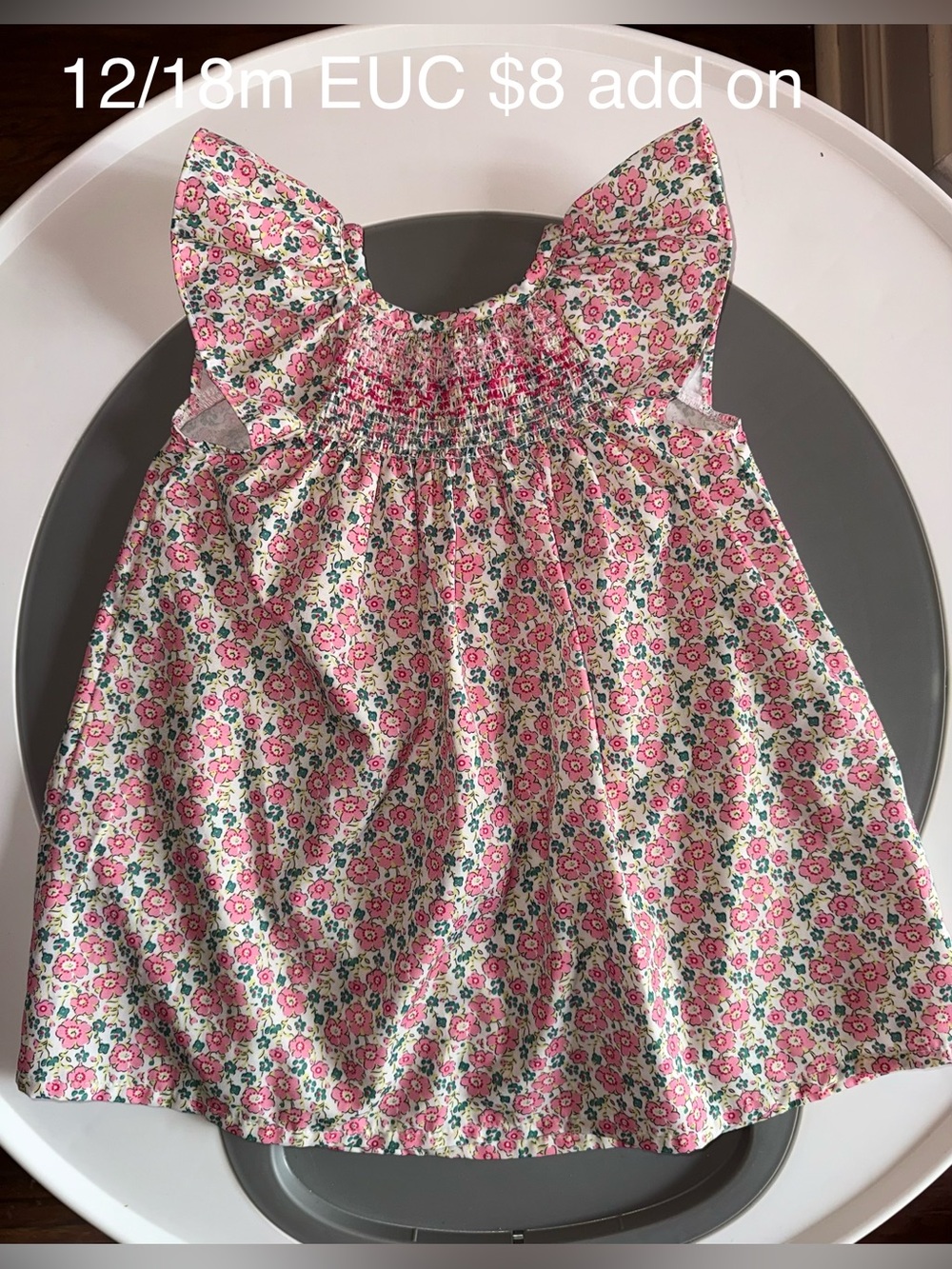 Pink Floral Smocked Flutter-Sleeve Dress